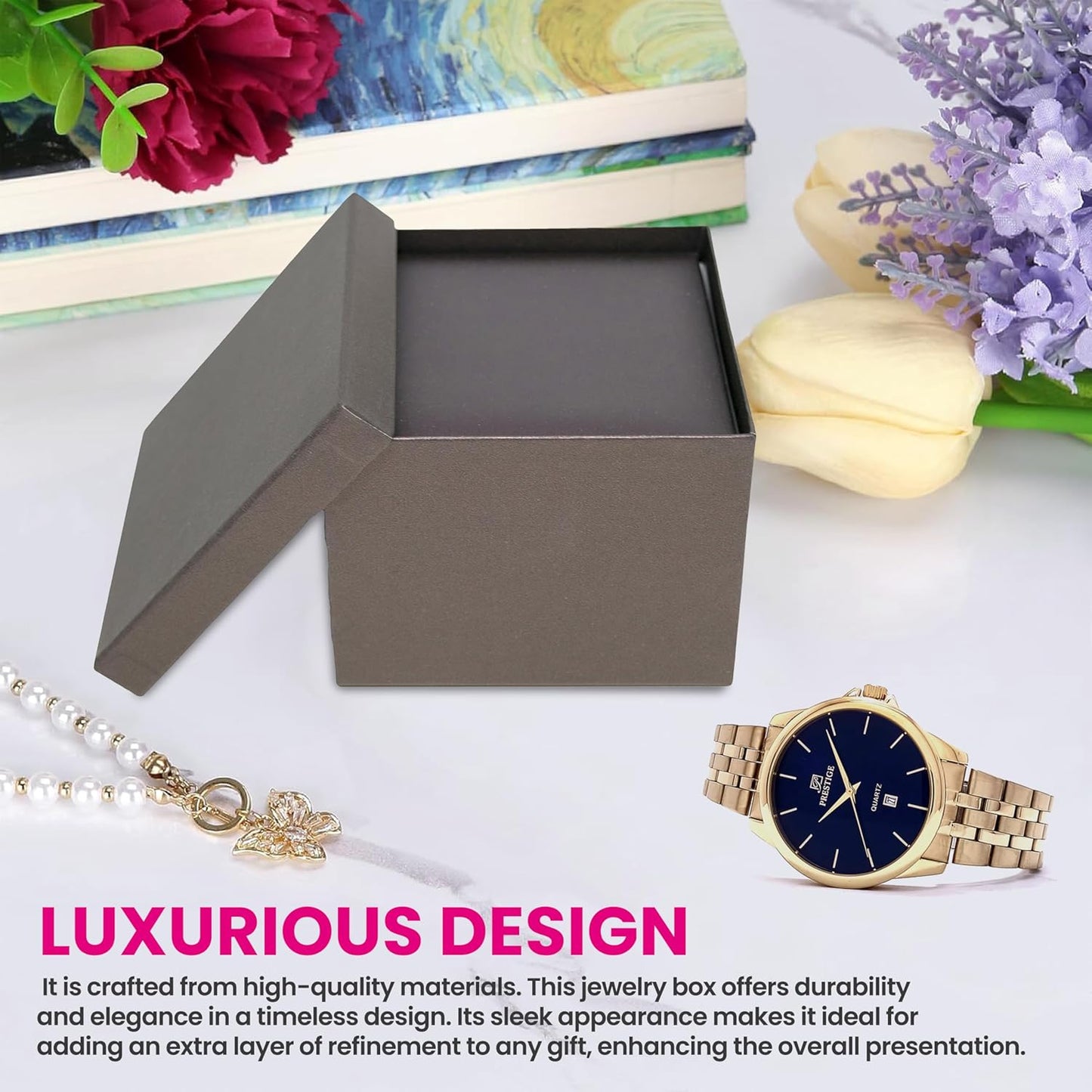 Novel Box Purple Jewelry Box for Watch/Bangles 4x4x3 Inches - Watch/Bangle Gift Box for Proposal Wedding Engagement - Faux Leatherette Jewelry Display Box - Gift Presentation Boxes for Watch/Bangles