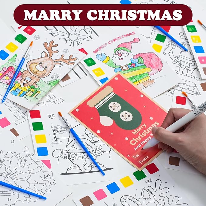 Christmas Party Favors for Kids 30 Pack Christmas Watercolor Coloring Books with Xmas Cards Christmas Craft for Girls Boys Stocking Goodie Bag Stuffers Classroom Prizes Gifts School Party Supplies