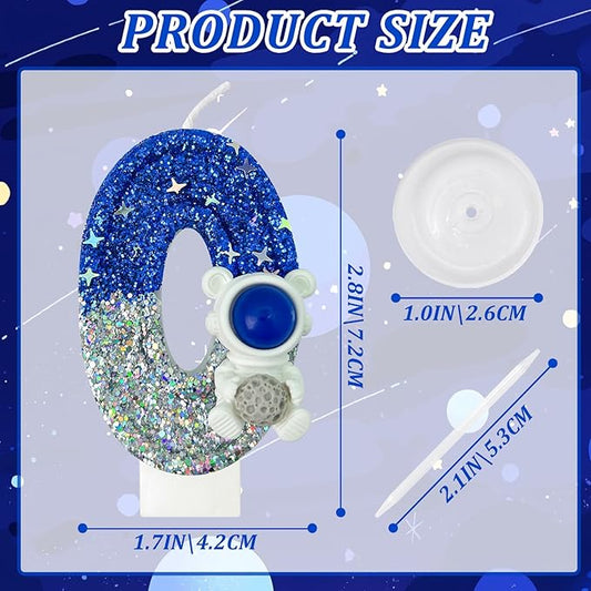 HXOUSE Astronaut 0 Birthday Candle - Space Universe Sparkler 0 Candle for Birthday Cake Boy, Topper for Party Decorations Anniversary Celebrations (Number 0)