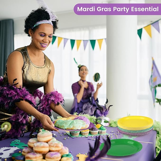 Kochorie 60 Pieces Mardi Gras Disposable Paper Plates 9 Inch Heavy Duty Dinner Plates, Solid Color, Carnival Table Decorations Mardi Gras Party Supplies for Birthdays, Weddings, Daily Use