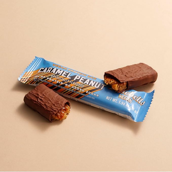 Barebells Plant Based Protein Bars, Peanut Caramel - 12 count, 15g of Plant-Based High Protein Treats - Chocolate Nutrition Bar with 1g Total Sugar - On The Go Breakfast or Post-Workout Snack