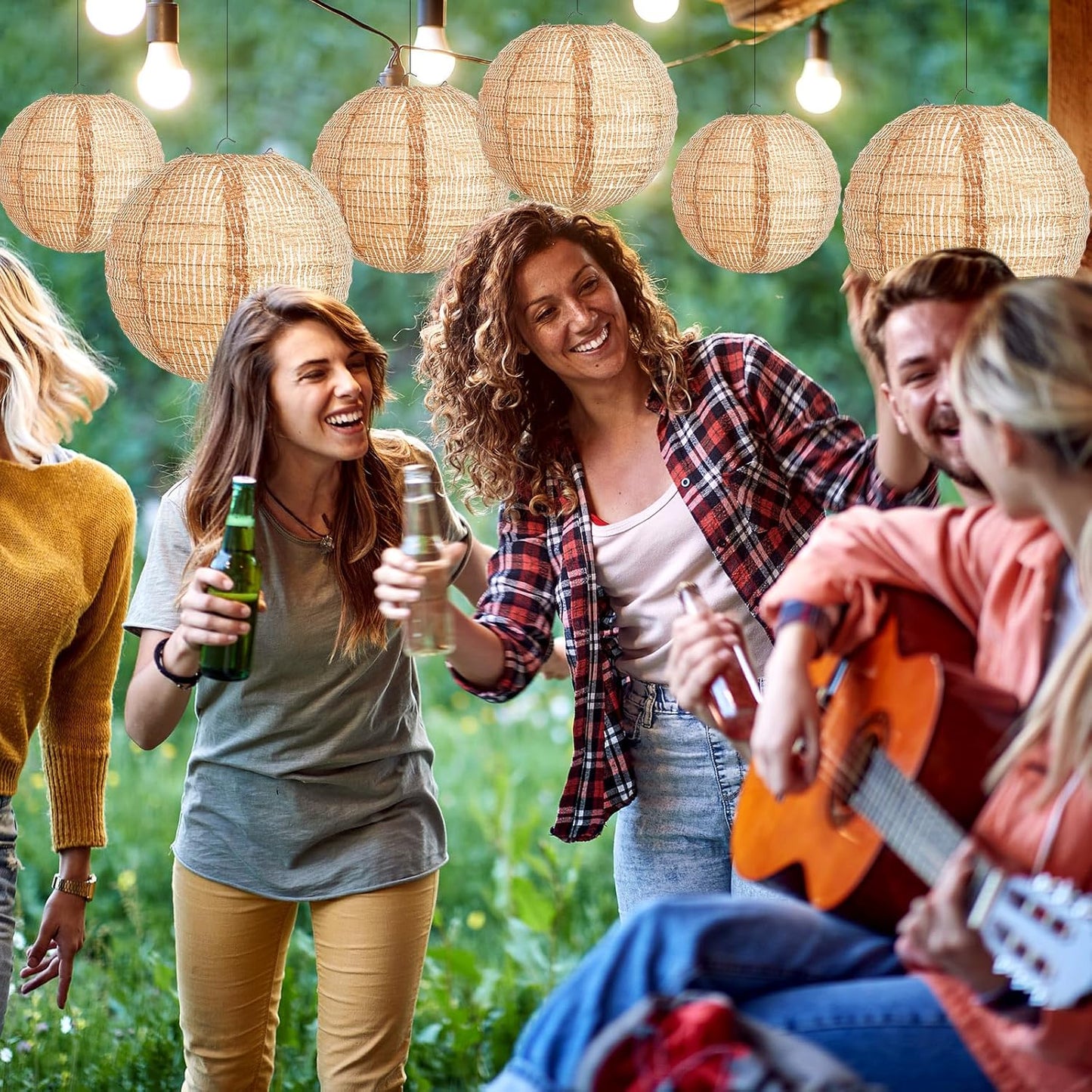 Hortsun 6 Pcs Print Burlap Paper Lanterns Round Chinese Paper Lanterns Decorative Farmhouse Classroom Decor Home Sweet Classroom Birthday Party Ceremonial Event (8/10/12 Inch)