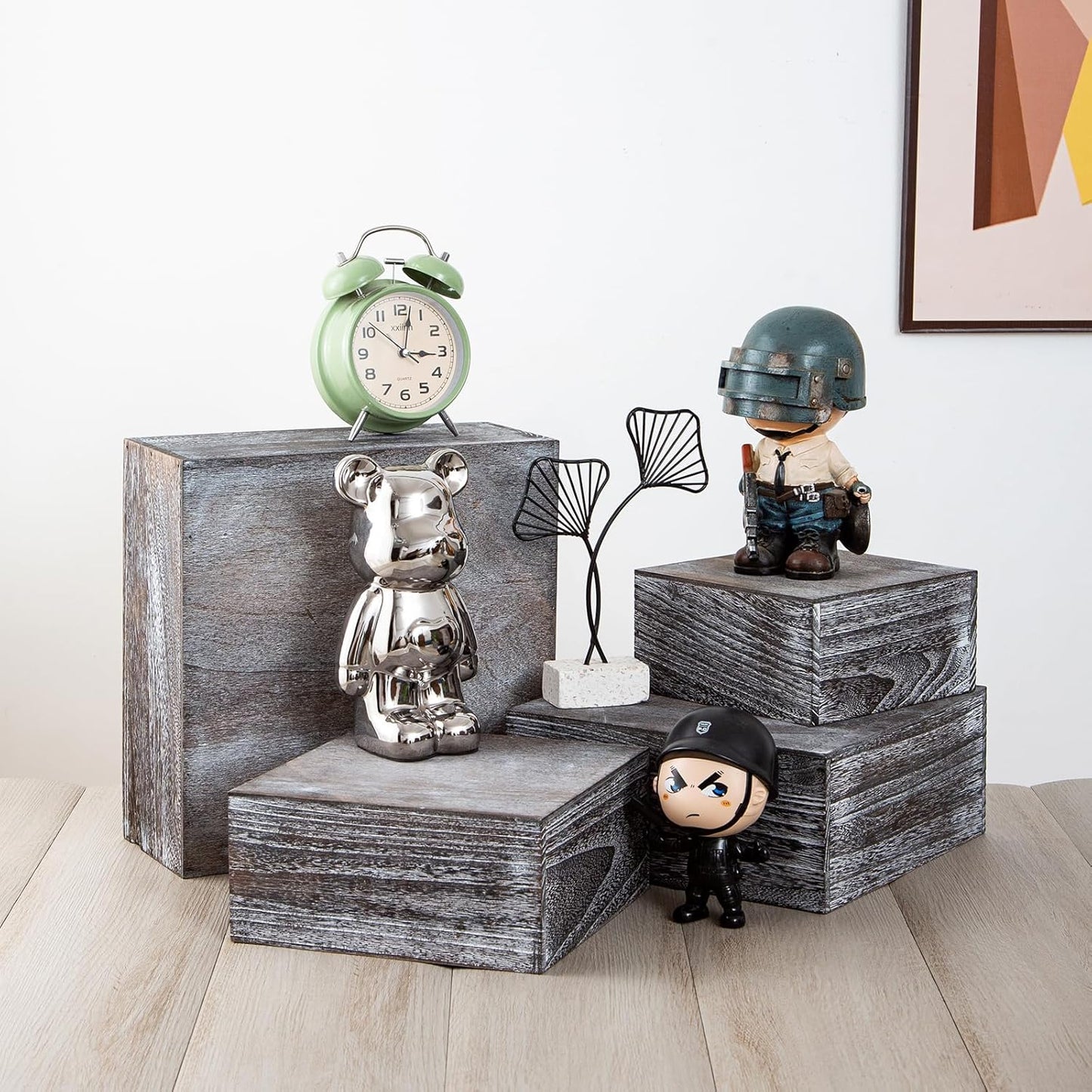 Vintage Brown Square Wooden Cake Stands For Display,Set Of 4 Wood Cupcake Stands Risers, 12 Inches Rustic Wood Crates For Wedding Cake Display,Square Wooden Display Risers For Home Decor . (Vintage Black)