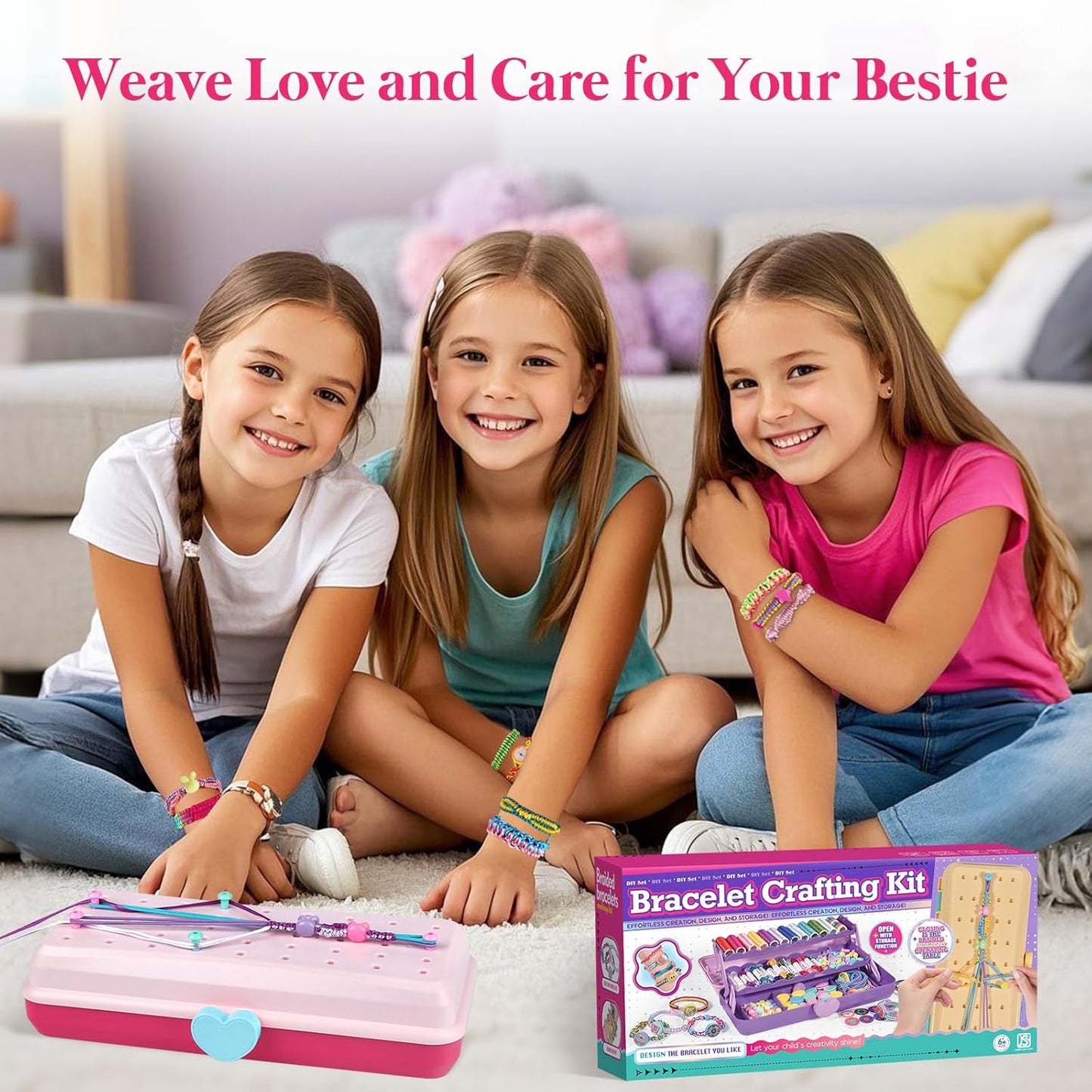 Friendship Bracelet Making Kit with Storage Box,DIY String Bracelet Arts and Craft for Girls Aged 8-12,Kids' Travel Activity Toy Set,Easter Birthday Gifts for Ages 6 7 8 9 10 11 12 Year Old Red