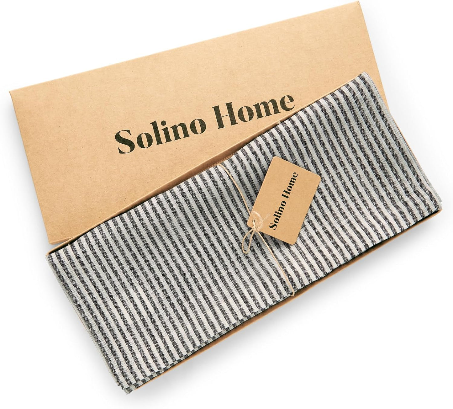 Solino Home Linen Table Runner 36 Inches - Narrow Stripe 100% Pure Linen Black and White Farmhouse Table Runner 14 x 36 Inch Ideal for Dresser and Coffee Tables - Halloween, Thanksgiving, Christmas
