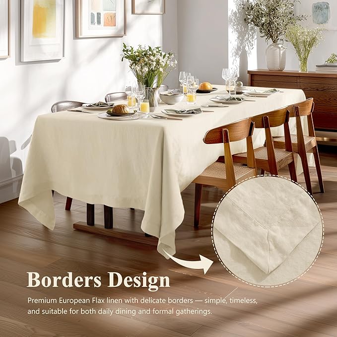 Linen World Linen Tablecloth - 100% French Linen Table Cloth 60" x 120" Inch,Washable Rectangular Tablecloth for Dining,Outdoor,Weddings and Restaurants,Decorative Thanksgiving Christmas,Sand Beige