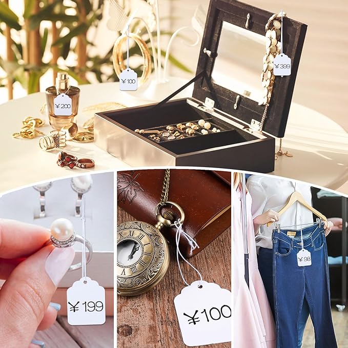 200 Pcs Price Tags with Elastic String, Gift Tags Writable Blank Jewelry Tag for Clothes Jewelry Pricing Gift (1.38×1.8Inch,White)