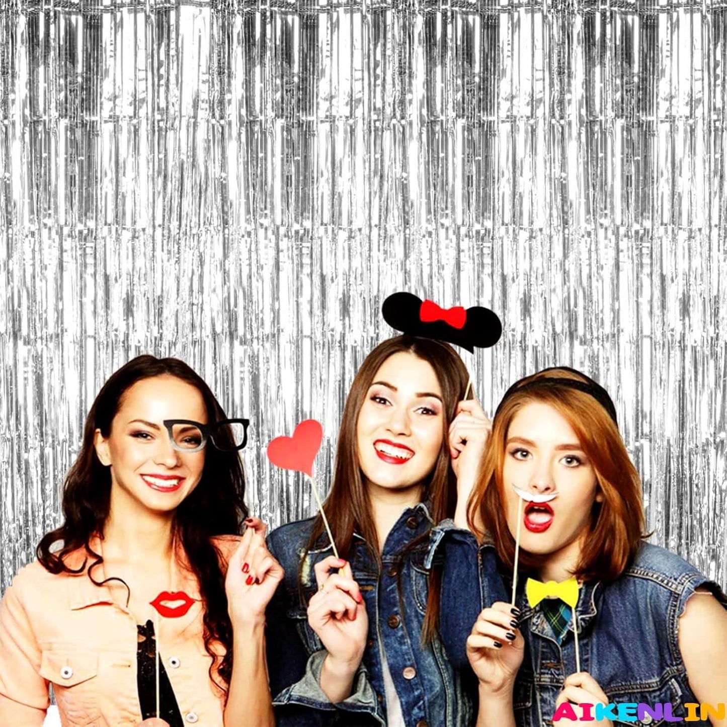 4 Pack 3.3Ft x 6.6Ft Silver Foil Fringe Curtain Backdrop, Metallic Tinsel Foil Fringe Streamers Curtains Background for Photo Booth, Birthday, Wedding, Halloween, Christmas Party Decoration