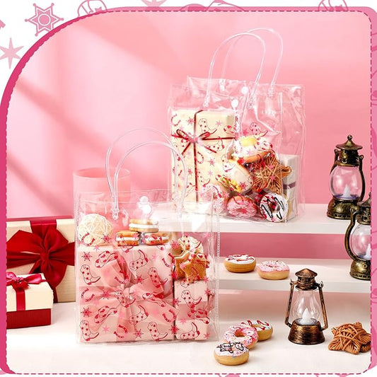 Tioncy 24 Pcs Pink Cowgirl Party Favors Bags PVC Bags with Handles Western Cowgirl Party Supplies Birthday Treat Goodies for Bridal Shower Bachelorette