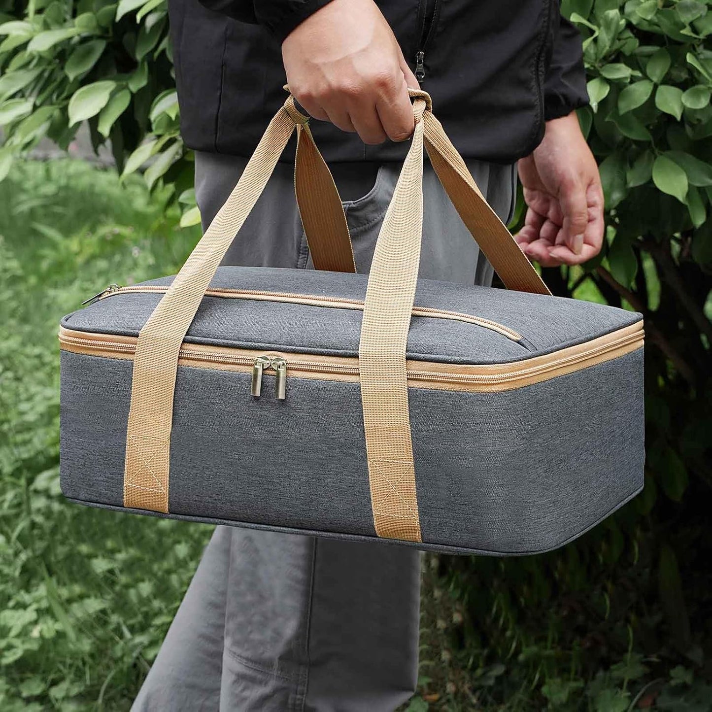 Insulated Casserole Carrier with Zipper Pockets, Casserole Carriers for Hot or Cold Food, Insulated Food Carrier for Parties, Picnics, Beach, Traveling, Fits 11 x 15 or 9 x 13 Baking Dish