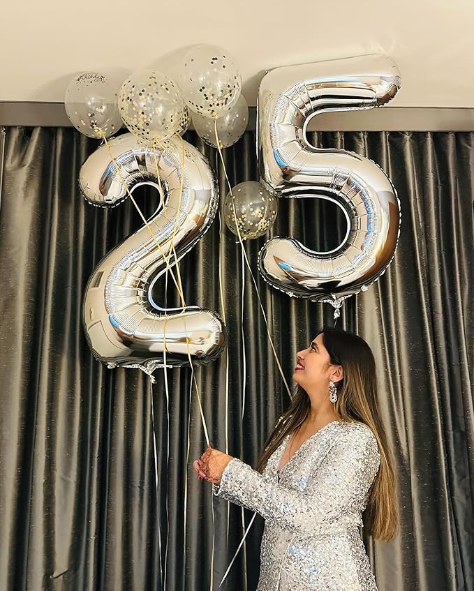 Silver Number 17 Balloon 40 inch, 17 Number Balloons, 17th Silver Birthday Decorations for Girls Boys Kids, 17 Year Old Silver Party Supplies