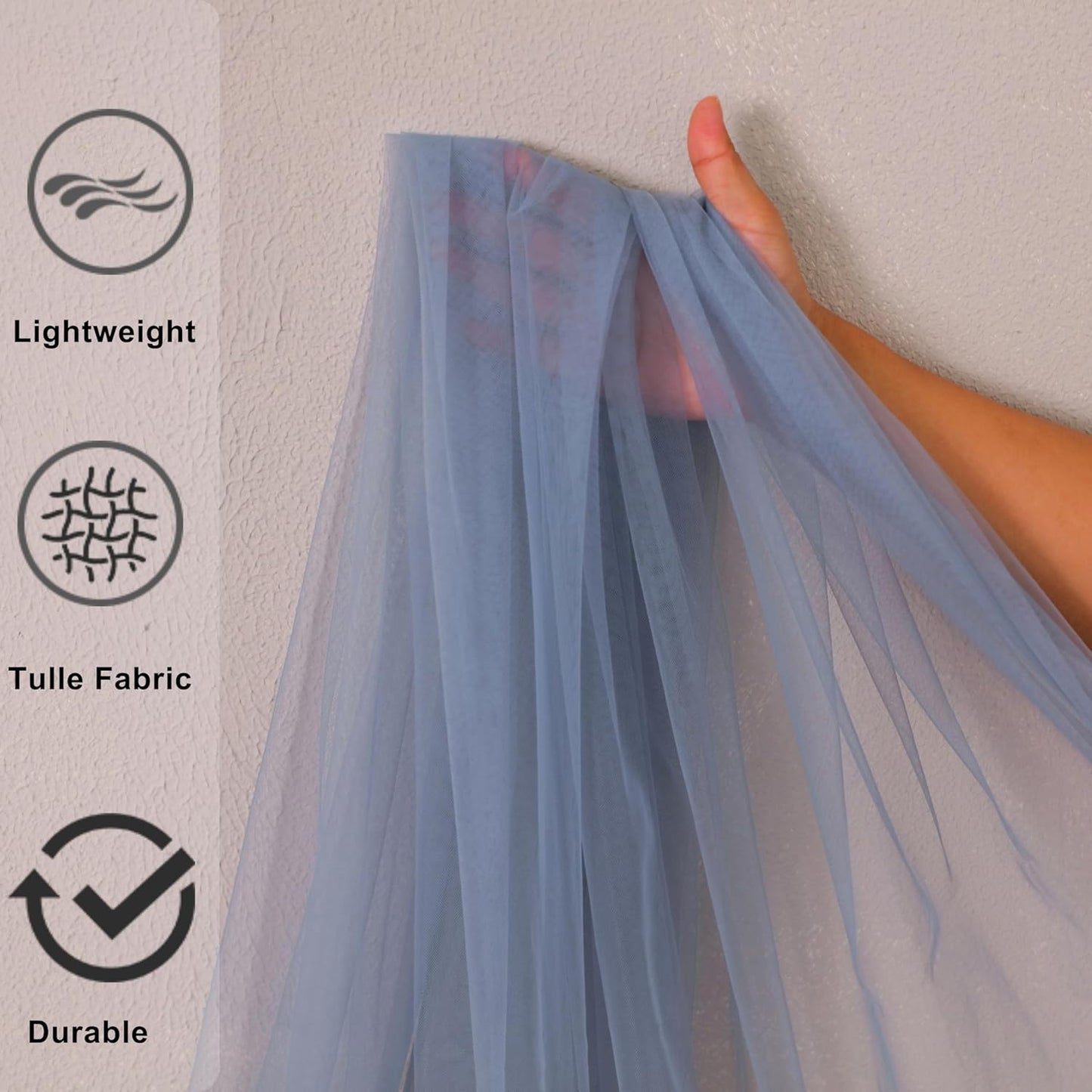 Snowkingdom Dusty Blue Table Runner, 10FT Blue Tulle Cheesecloth Gauze Sheer Boho Rustic Table Runner, Romantic Cheese Cloth for Wedding Party Decorations Christmas Baby Shower Home Decor 120 inch