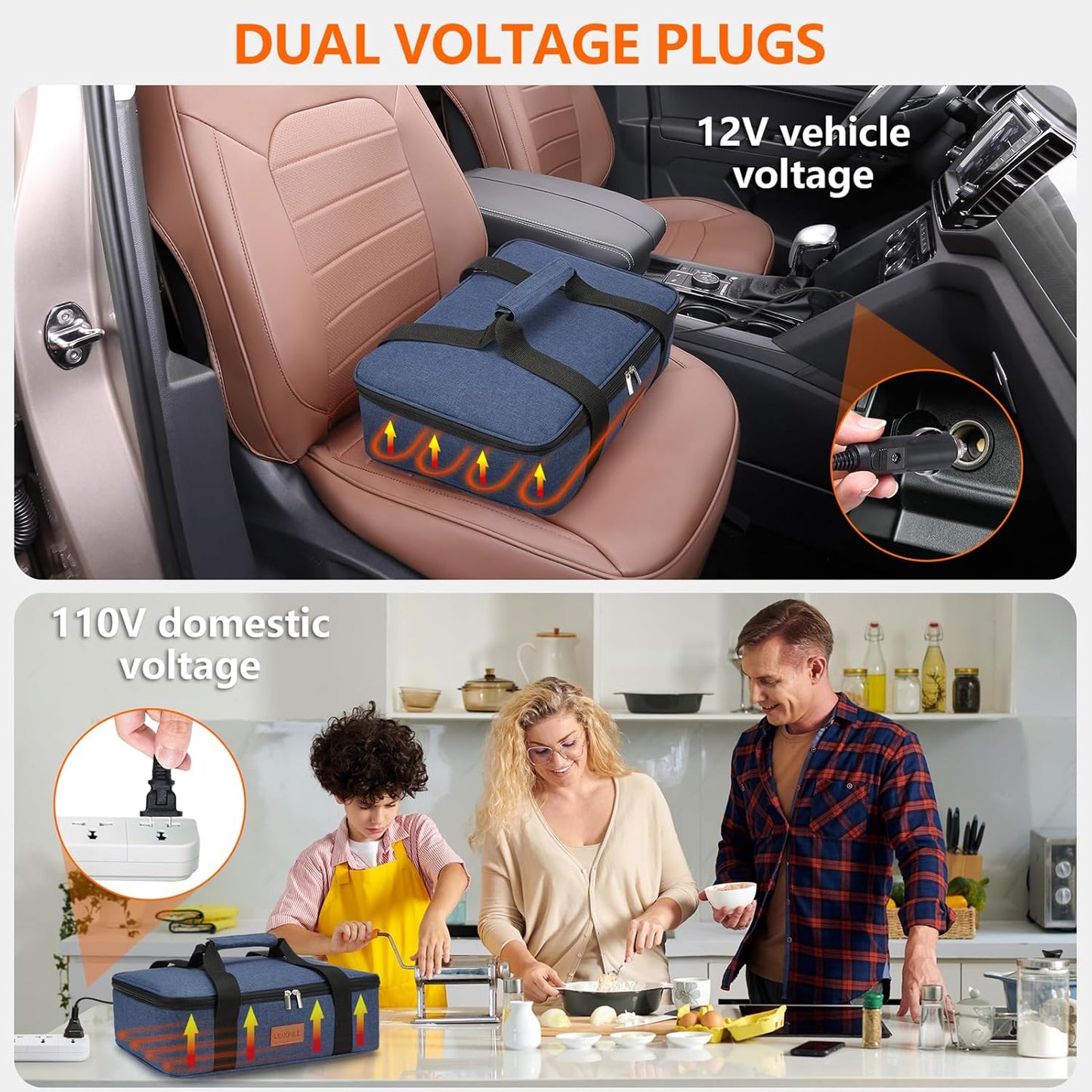 Food Warmer Electric Casserole Carrier - Large Heated Lunch Bag for Car Truck, 12V/24V/110V, Thermos for hot Food for Potluck Cookouts Parties Picnic,Lasagna Lugger,Fits 9"x13" Baking Pan