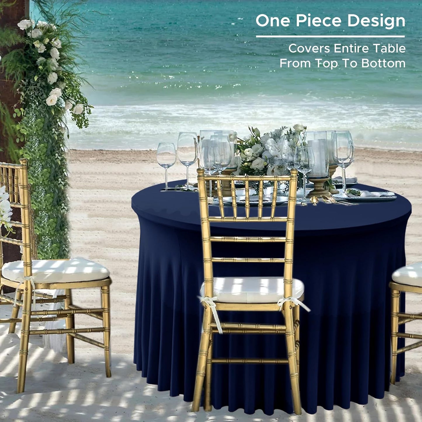HolidayIdeas Spandex Tablecloth 6 Pack Navy Fitted Round Stretch Table Skirts 60 Inch for 5ft Folding Table,Wrinkle-Free Floor Length Tablecloths for Parties, Banquets Events