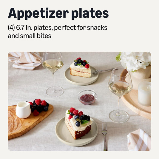 Amazon Basics Glazed Stoneware Appetizer Plates, 4-Piece Set, Microwave and Dishwasher-Safe, 6.7 in., Ivory