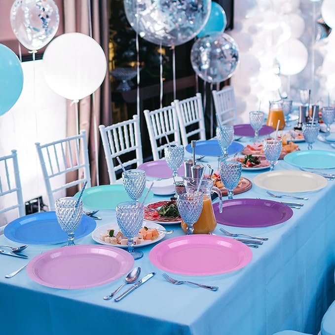 Kochorie 60 Pieces Winter Frozen Paper Plates 9 Inch Blue and Purple Heavy Duty Disposable Dinner Plates, Solid Color, Winter Tableware Set for Birthday Bridal Baby Shower Wedding Party Decor