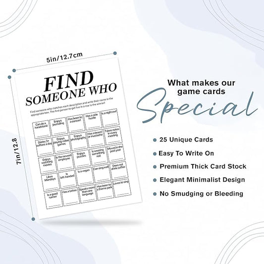 Sahjzk Office Bingo Cards, 25 Unique Randomized 5x7 Sheets, Get to Know You Bingo Game for Adults, Ice Breaker Office Party Games, Team Building Games for Work, High Replay Value - A04