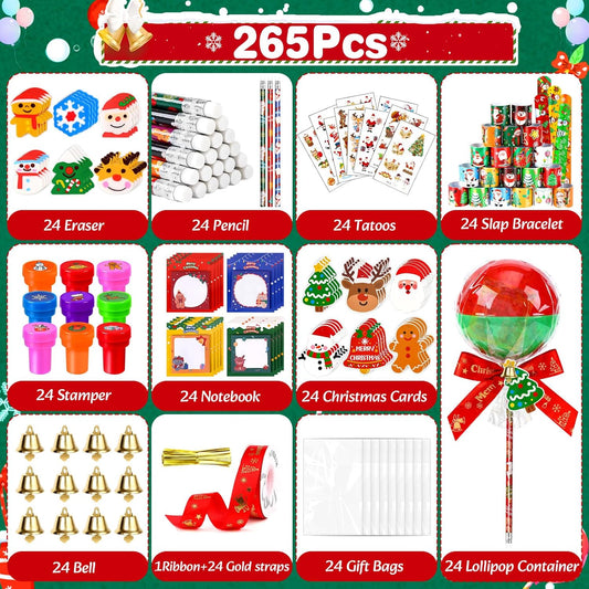 216Pcs Giant Lollipop Christmas Classroom Gifts for Kids, 24 Set Giant Lollipop with Pencils, Stickers, Erasers for Classroom School Exchange Christmas Party Favors Supplies