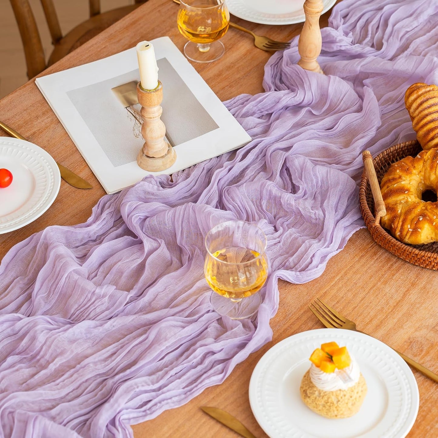 FEXIA 12 Pack Lilac Table Runner 35x120 Inches for Baby Shower Decoration Gauze Rustic Table Runner for Wedding Party First Communion Centerpiece Engagement Bridal Shower Boho Decoration