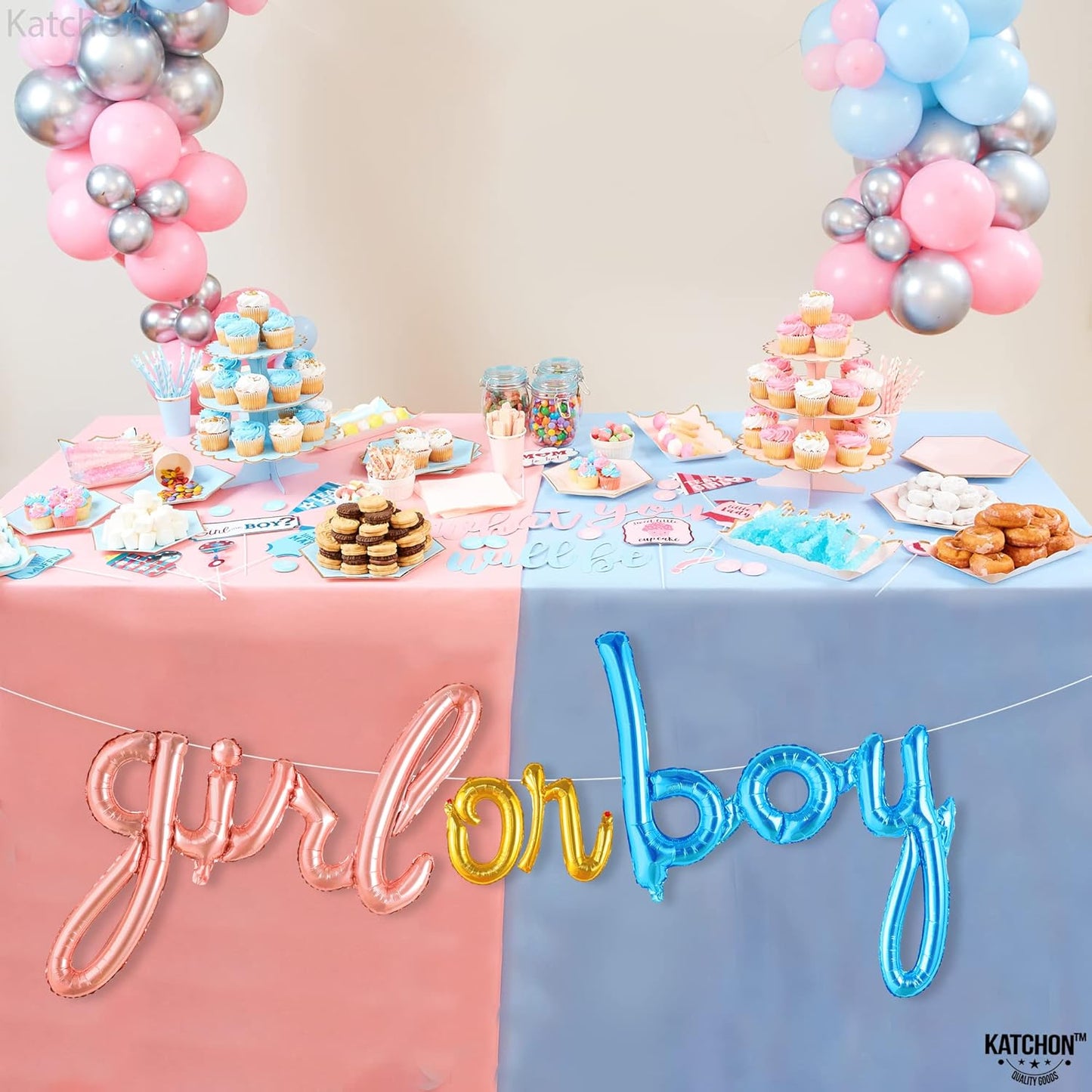 KatchOn, Boy or Girl Script Balloon - 36 Inch | Boy or Girl Balloons, Gender Reveal Decorations | Gender Reveal Sign, Baby gender reveal Balloons