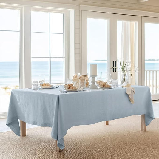 Linen World Blue Linen Tablecloth - 100% French Linen Table Cloth 108" x 60" Inch,Washable Rectangular Tablecloth for Dining,Outdoor,Weddings and Restaurants,Decorative Thanksgiving Christmas