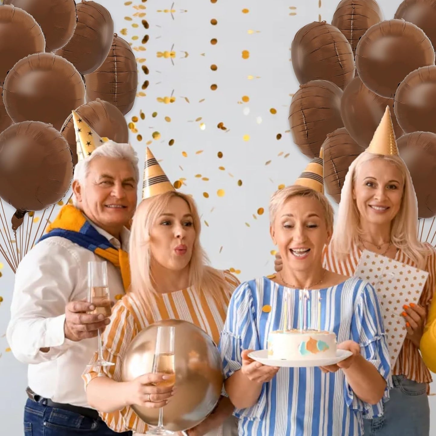TONIFUL 30Pcs 18 Inch Chocolate Round Shape Foil Balloons Big Brown Circle Helium Mylar Ballons for Thanksgiving Birthday Wedding Halloween Baby Shower Anniversary Engagement Party Decor Supplies