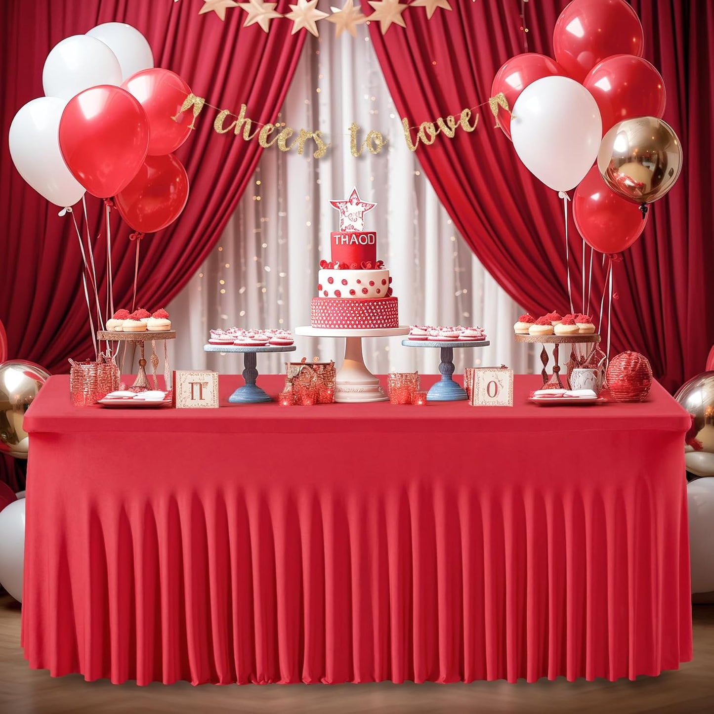 2 Packs Red Spandex Tableclothes for 8 Foot Rectangle Table, Spandex Table Covers 8FT Stretch Christmas Table Skirts Wrinkle Free Fitted Tablecover for Event, Wedding, Banquet & Parties