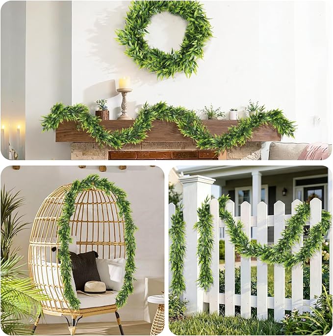 RECUTMS Fake Hanging Vines Plants Artificial Greenery Garland Artificial Bamboo Leaves Vine, Plastic Green Ivy Fake Hanging Plants for Home Wedding Garden Wall Indoor Outdoor Spring Decor(Green)