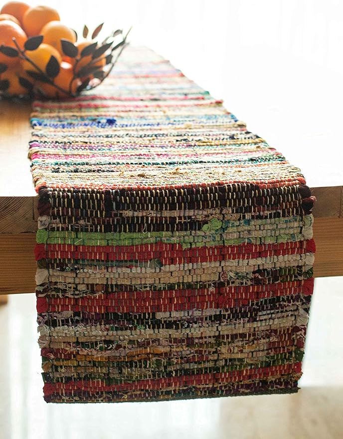 Chardin home Eco Friendly Rainbow Multi Chindi Colorful Table Runner. Size: 13''x90'', Multi Color
