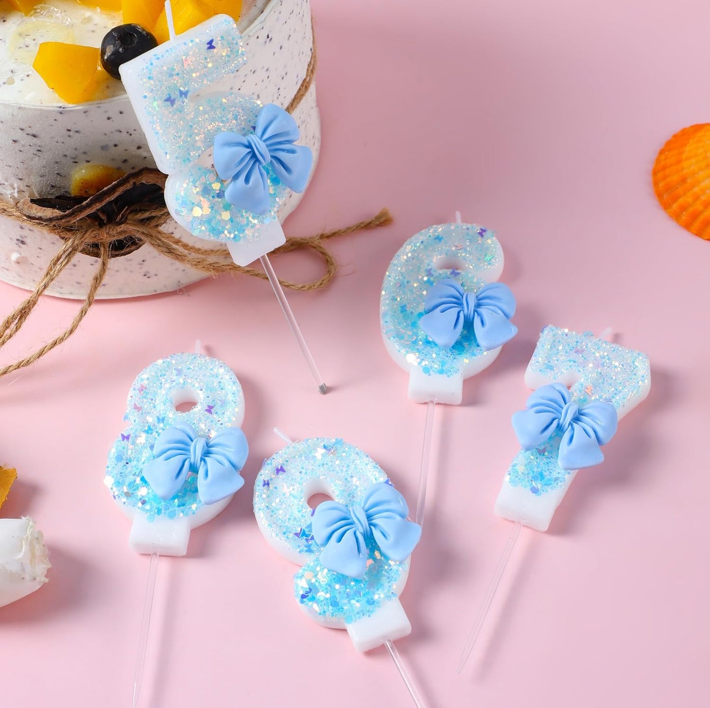 19 Birthday Candles Blue Bow Number 19 Cake Candles, 19th Cake Topper Decorations for Kids Pets Pastel Birthday Party Supplies (Number 19)