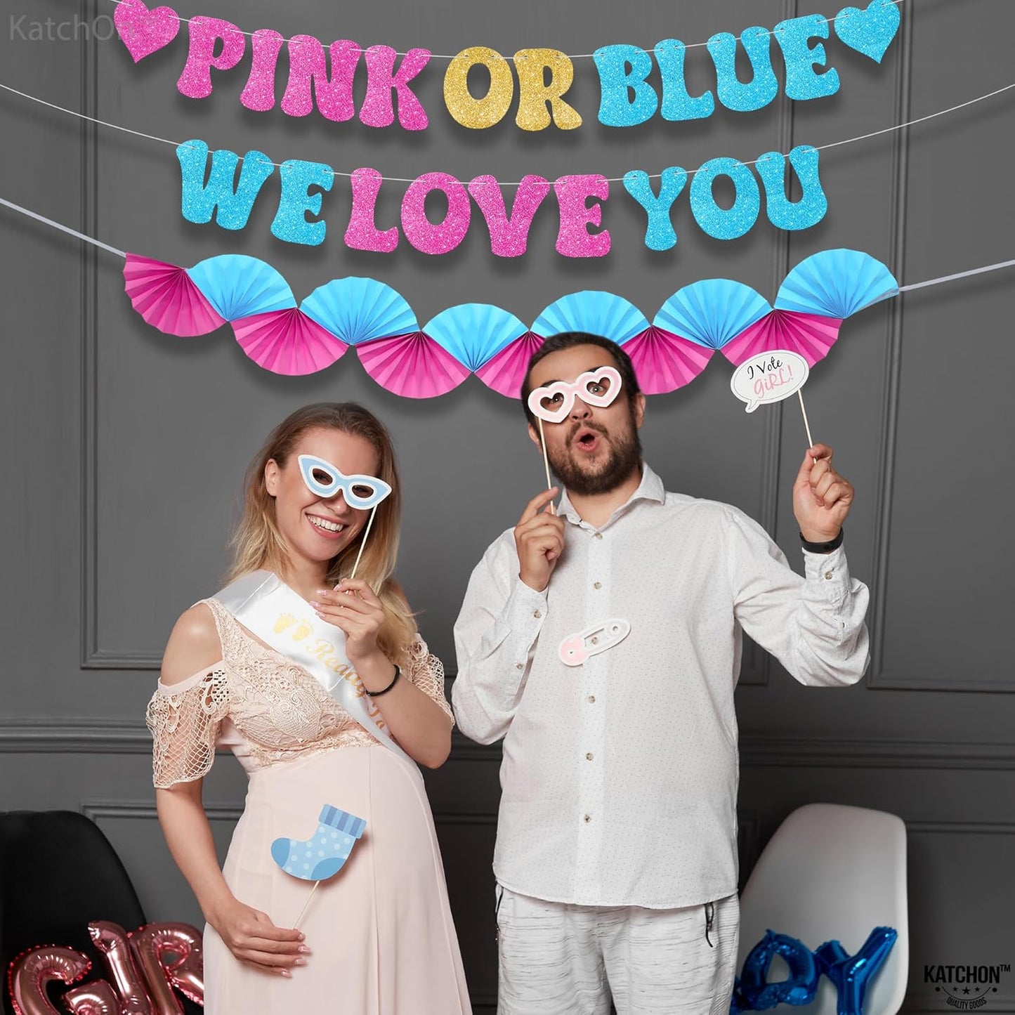 KatchOn Pink or Blue Fans and Heart Banner