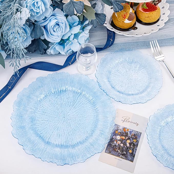 U-QE 60PCS Clear Blue Plates - Blue Plastic Hanukkah Plates Disposable&Reusable - Heavy Duty Plastic Plate for Hanukkah, Party&Wedding Including 30 Dinner Plate 10" & 30 Appetizer Plate 7"
