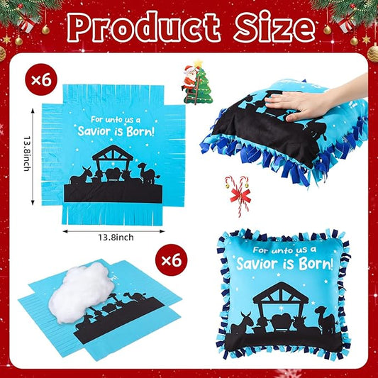 Mindsoft 6 Sets Nativity Tied Pillow Craft Kits DIY Christmas Nativity Crafts Gifts Christian Religious Pillow DIY Art for Holy Night Christmas Party Fun Home Activities