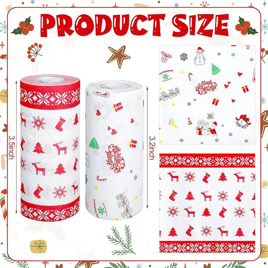 4 Rolls Christmas Kitchen Paper Towels Grease Proof Food Liner Fried Food Snacks Wrapping Paper 9 x 9 Inches for Holiday Kitchen Business Restaurant