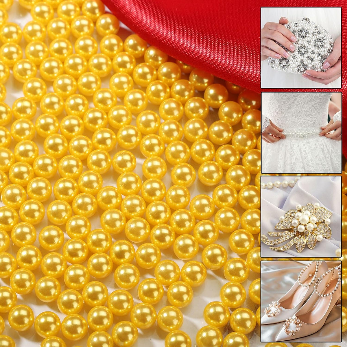 980pcs Undrilled Holeless ABS Faux Pearl Beads for Vase fillers, No Hole Round Pearls for Cosmetic Boxes, DIY Parts, Table Scatter, Wedding, Birthday Party Home Decorating (Golden, 8mm)