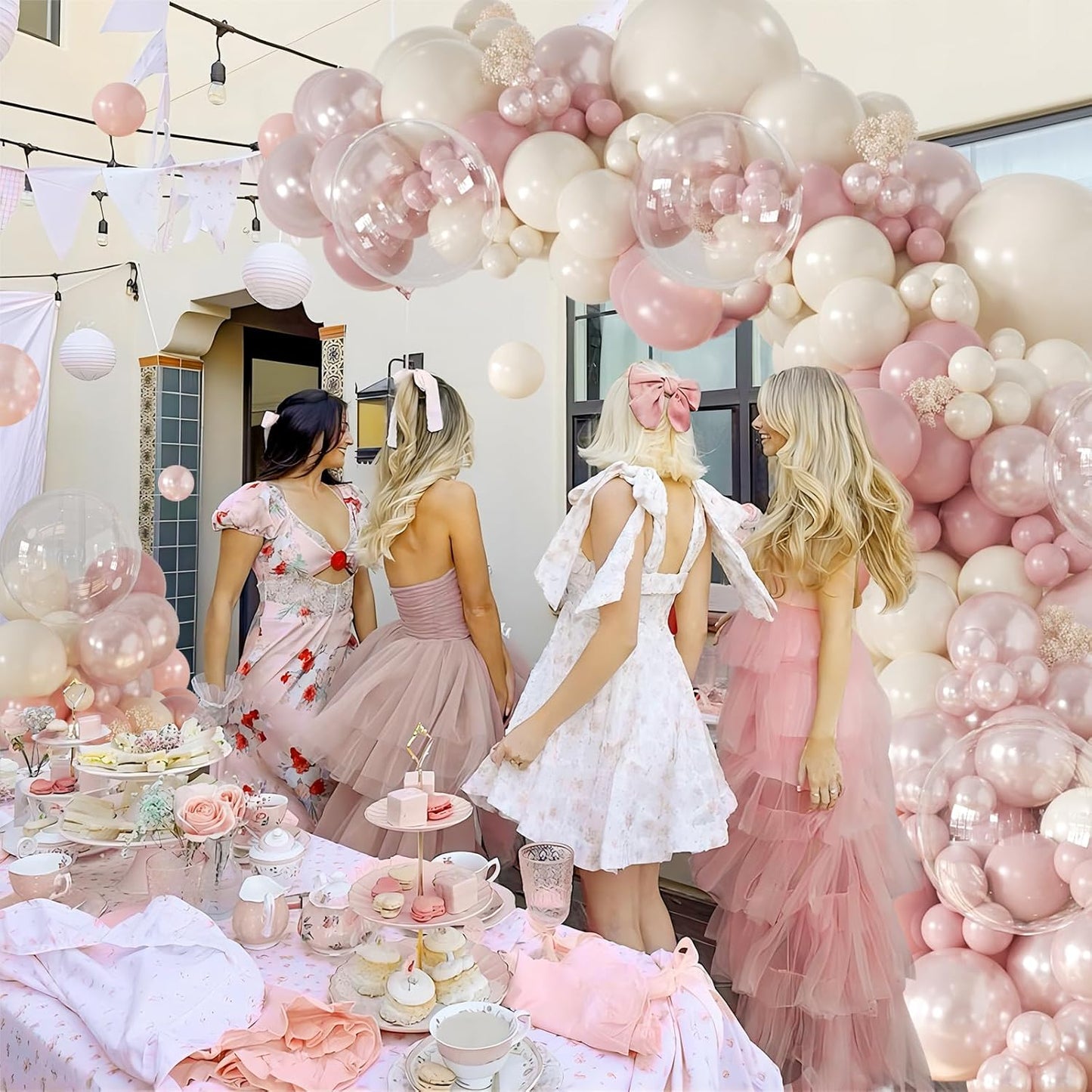 CROSSFINGERS Pearl Dusty Pink Balloon Garland Arch Kit,Double Stuffed 168pcs Pearl White Balloons for Birthday Wedding Baby Shower Bridal Shower Engagement Party Decorations Decorations