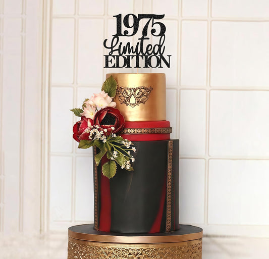 Limited EDITION 1975 Cake Topper - Black Glitter Happy 50th Birthday Party Cake Decoration Supplies, Cheer to 50 Years Cake Bunting Decor for 50th Birthday Party Photo Booth Props