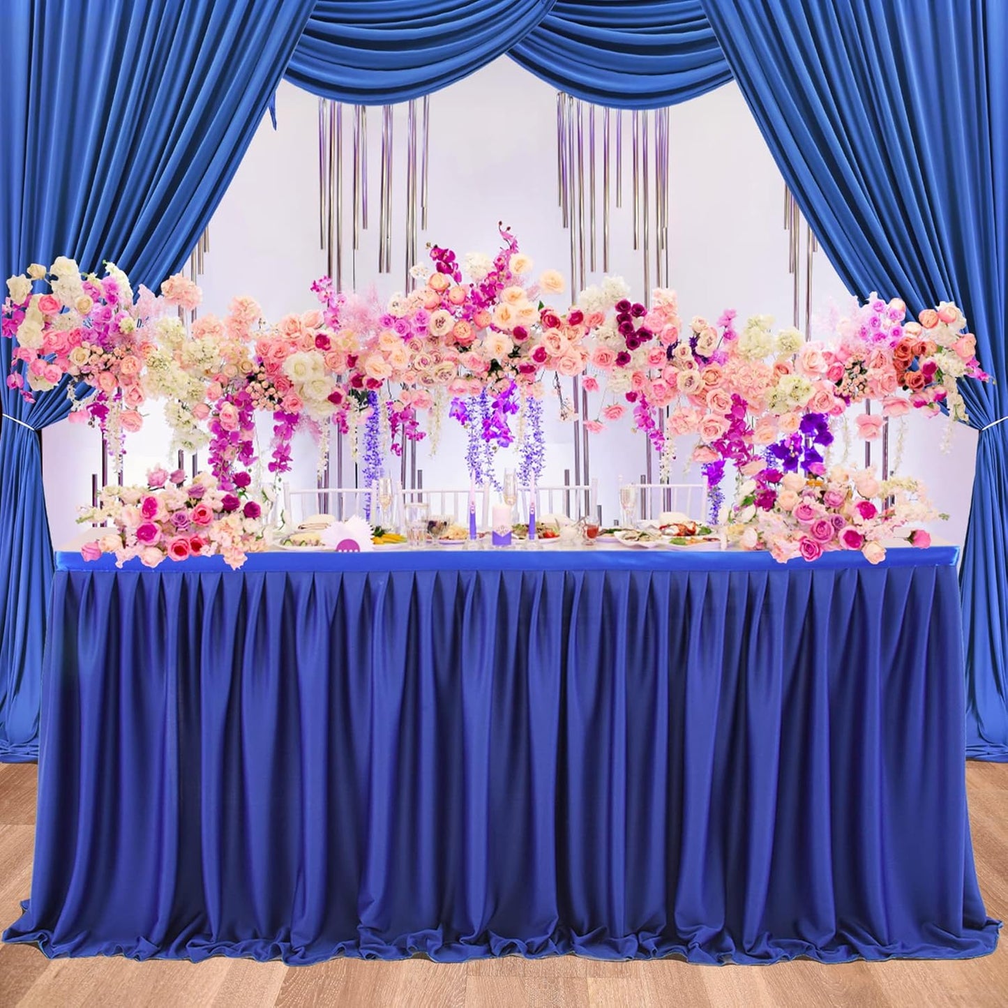 17ft Royal Blue Table Skirt Rectangle Table Polyester Pleated Table Skirt Desk Skirt for Teacher Desk Dorm Ruffle Table Skirt Wedding Birthday Party Baby Bridal Shower Banquet Table Decoration