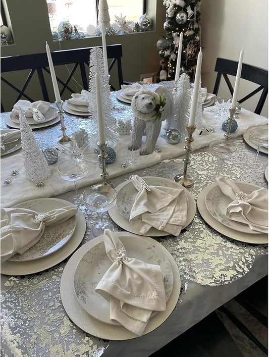 Disposable Silver Placemats Set of 100 Metallic Thin Round 13 Inch Silver Doilies Mesh Pressed Fall Table Placemates 100 Pack Charger Plates for Wedding, Birthday Party
