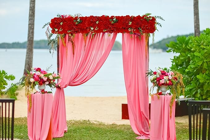 Wedding Arch Artificial Flowers Panels- 10Pack Faux Floral Swags Rose Silk Realistic Arch Faux Hydrangea Row Arrangement for Romantic Event Wall Reception Ceremony Welcome Sign Decor-Red