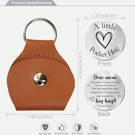 OUMILAN Pocket Hug Token Gifts for Men Boyfriend Girlfriend Inspirational Gift for Son Daughter Brother with Leather Keychain