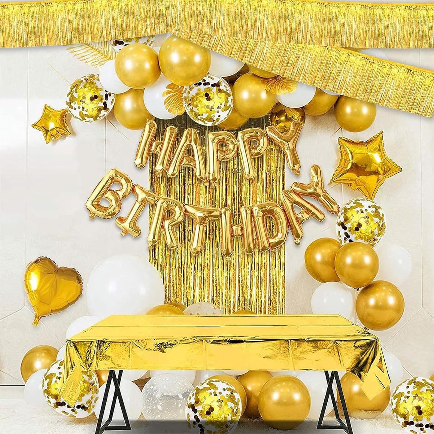 6 Packs 10 Feet Foil Fringe Garland Metallic Foil Tinsel Fringe Garland Wall Hanging Fringe Banner for Parade Floats, Wedding, Christmas,Birthday Party Halloween Decor (Gold)