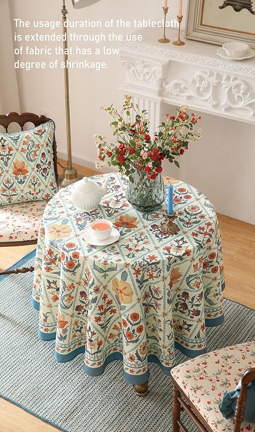 ISAENNE Designer Linen Elegant Round Tablecloth,Colorful Floral Bohemian Table Cloth,Wrinkle Resistant Decor Tablecloths for Dining Thanksgiving Kitchen Christmas,Diameter 67"-Floralsea A