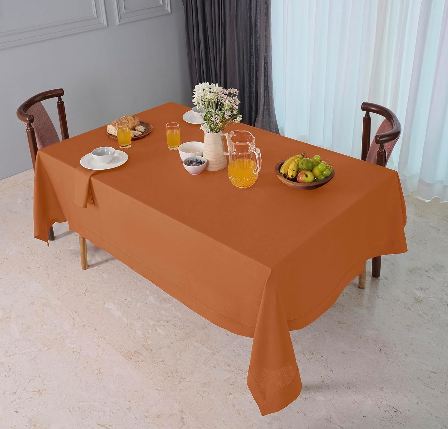 D'Moksha Homes Rust Linen Tablecloth 60 x 144 Inch - 100% Pure Linen Table Cloth for Rectangle Tables - Machine Washable Tablecloth for Fall and Halloween