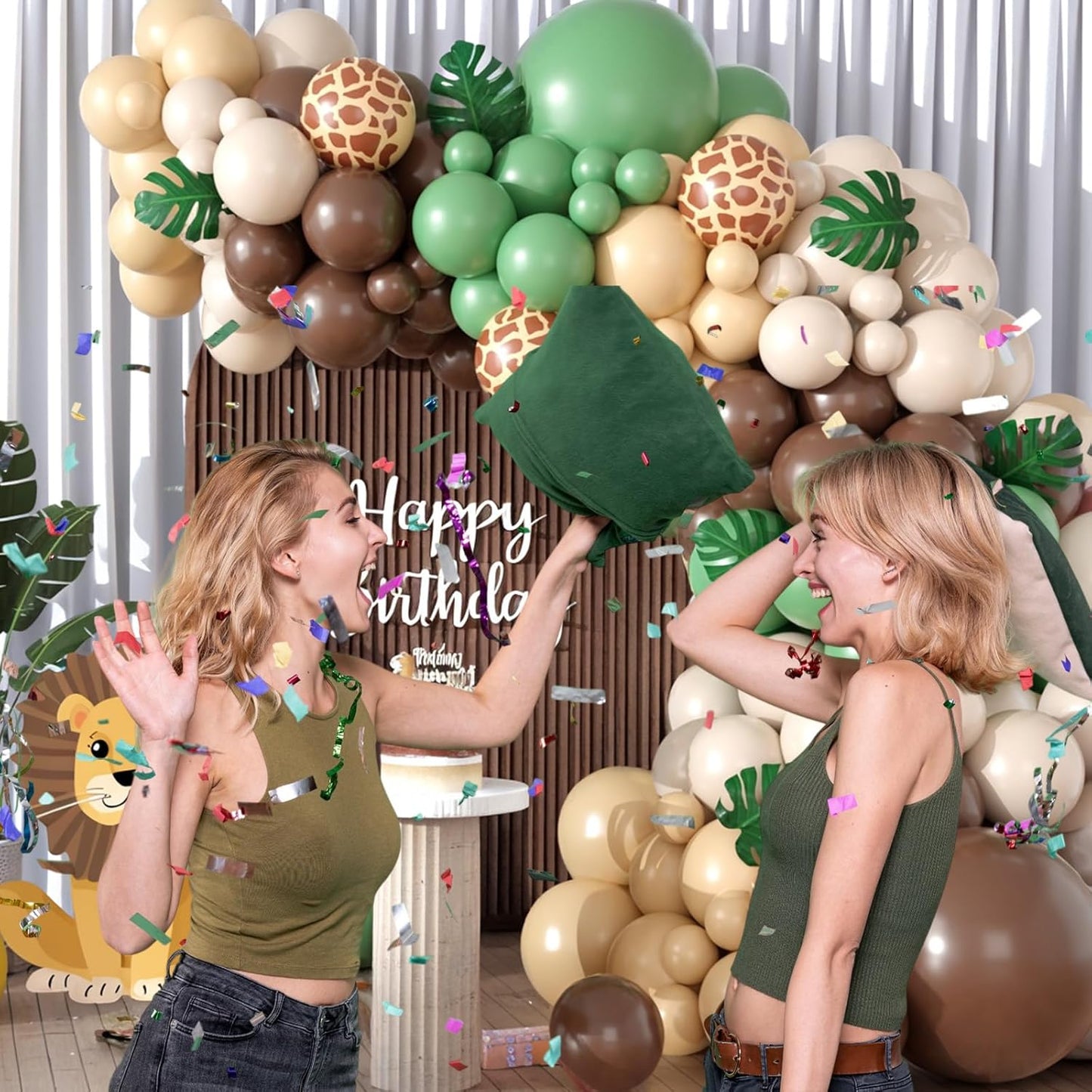 Sage Green Brown Balloon Arch Kit, Safari Balloons Arch with Olive Green Gold Animal Print Balloons Dark Brown Coffee Nude Balloon for Jungle Safari Wild Birthday Baby Shower Party Decoration