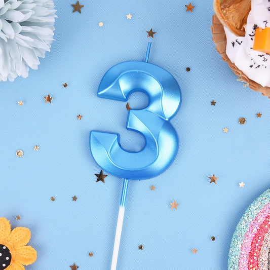 PHD CAKE 2.76 Inch Diamond Blue 3 Number Birthday Candles, Blue Number Candles, Cake Number Candles, Party Celebration