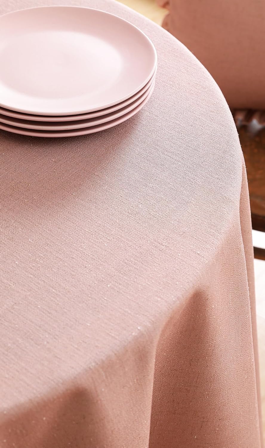 ISAENNE Pink Tablecloth for Round Tables,Linen Table Cloth Solid Color Plain Simplicity,Heavy Durable Table Cover for Dining Kitchen Decor Party Banquet,Diameter 67"