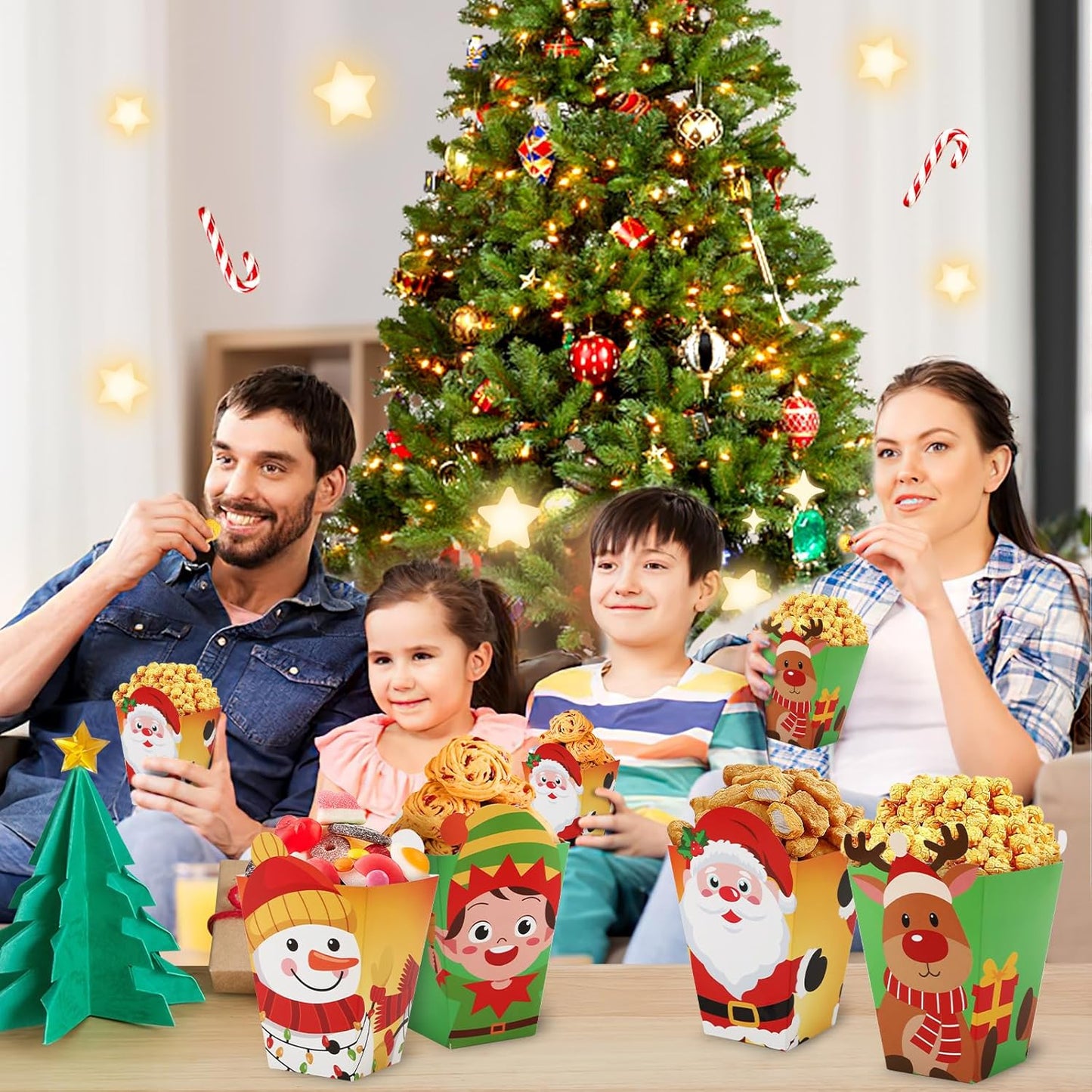 DECYOOL 24 Pcs Christmas Party Favors, Mini Christmas Popcorn Boxes Candy Cookie Treat Boxes for Birthday Party (4 Styles)