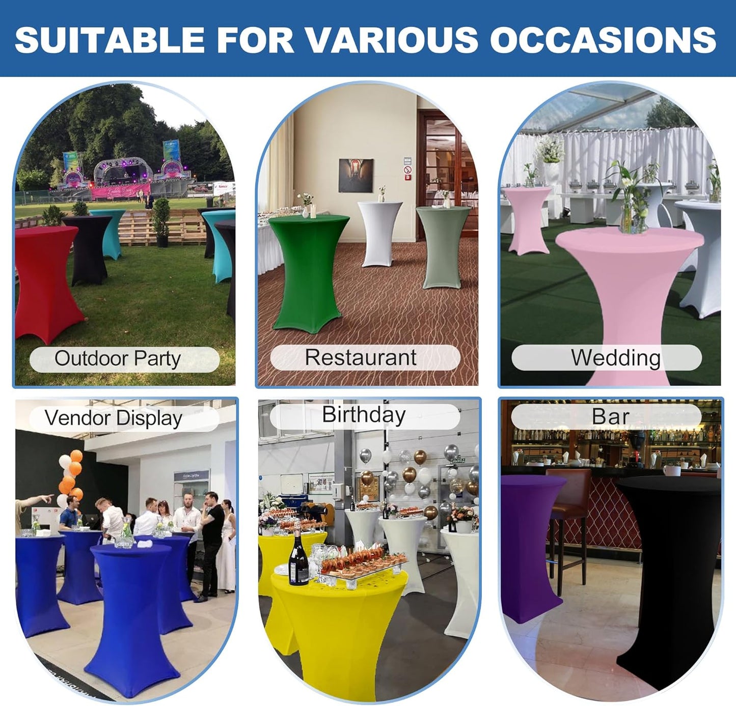 Cocktail Table Covers-Spandex Round High Top Table Cloths 6 Pack 32x43 Inch-Dark Purple Stretch Fitted Bar Tall Tablecloth for Pub Bistro Highboy Party Event Banquet Height Satnding Tables
