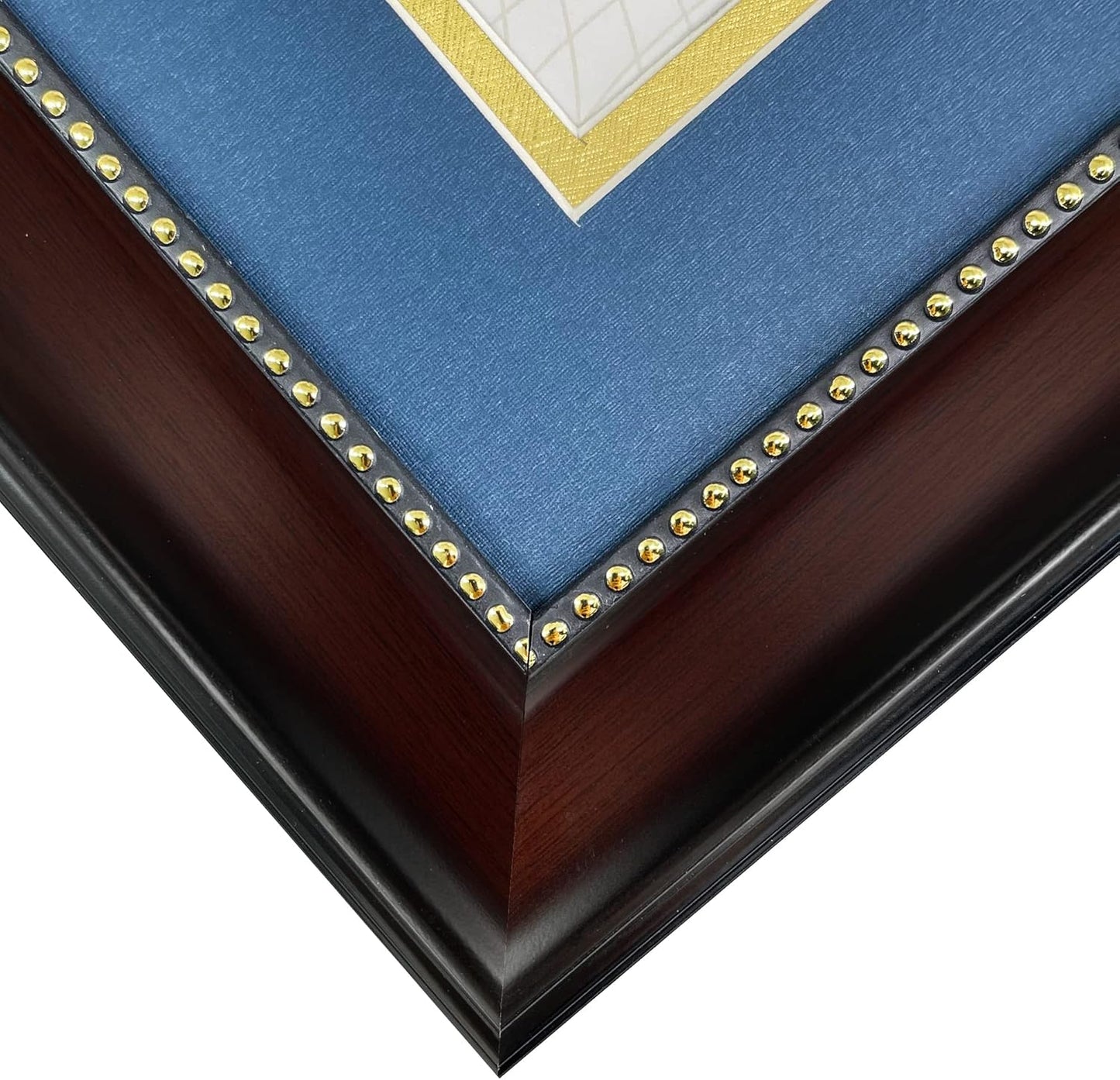 GraduationMall 11x22 Mahogany Diploma Frame with Tassel Holder and Picture for 8.5x11 Certificate 5x7 Photo,Real Glass,Navy over Gold Mat